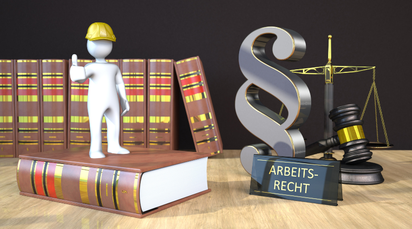 Arbeitsrecht, Symbolbild mit Gesetzesbüchern - Rechtliche Grundlagen des Arbeitszeugnisses
