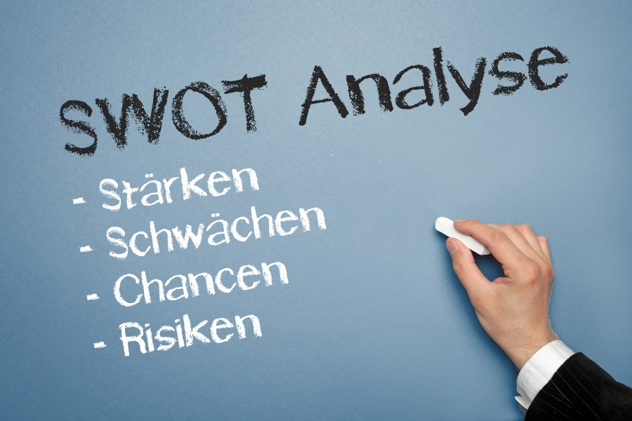 SWOT Analyse - in 4 Punkten das Unternehmen und die Umwelt analysieren SWOT Analyse, Stenghts, Weaknesses, Opportunities, Risks - Chancen und Risiken eines Unternehmens